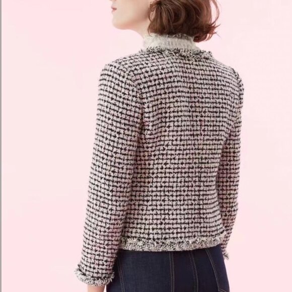 Rebecca Taylor Houndstooth Tweed Pink Black White Blazer Jacket Size 6 - Picture 3 of 5